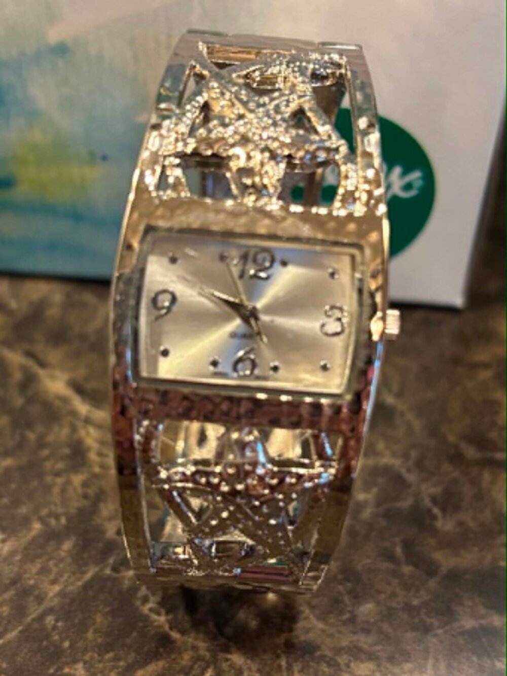 BWC Silver Tone Cuff Watch with Starfish-Tropical Beach Theme